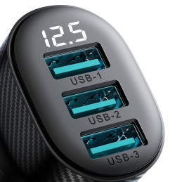 Joyroom JR-CCD03 3.4A automobilinis įkroviklis su 3x USB-A ekranu – juodas