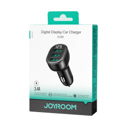 Joyroom JR-CCD03 3.4A automobilinis įkroviklis su 3x USB-A ekranu – juodas