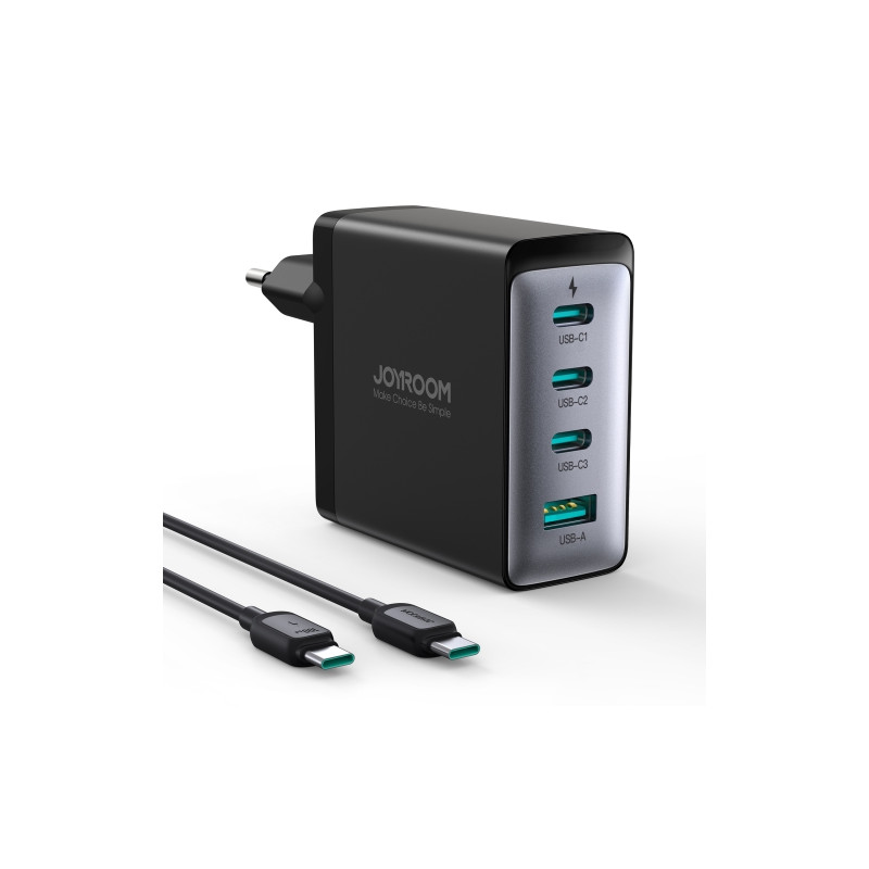 Joyroom JR-TCG04EU 100W GaN įkroviklis 3x USB-C USB-A + USB-C / USB-C laidas 100W - juodas