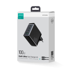 Joyroom JR-TCG04EU 100W GaN įkroviklis 3x USB-C USB-A + USB-C / USB-C laidas 100W - juodas