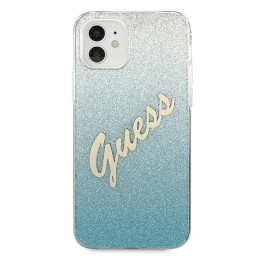 Guess Glitter Gradient Script dėklas iPhone 12 mini - mėlynas