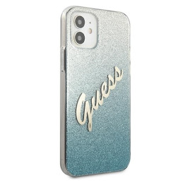 Guess Glitter Gradient Script dėklas iPhone 12 mini - mėlynas