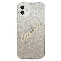 Guess Glitter Gradient Script dėklas iPhone 12 mini - auksinis