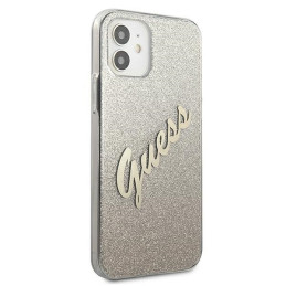 Guess Glitter Gradient Script dėklas iPhone 12 mini - auksinis