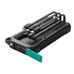 Powerbank 10000mAh Joyroom JR-L016 su įmontuotais USB-C/ mikro USB/ Lightning laidais – juodas