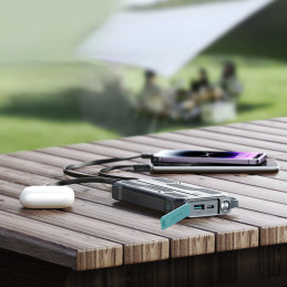 Powerbank 10000mAh Joyroom JR-L016 su įmontuotais USB-C/ mikro USB/ Lightning laidais – juodas