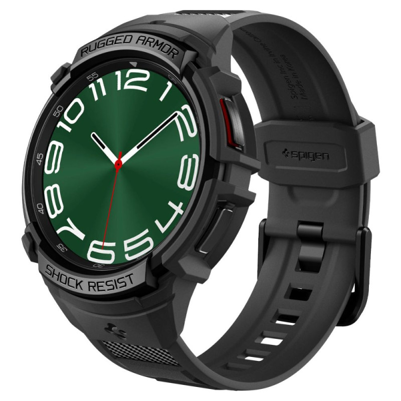 Spigen Rugged Armor Pro dėklas su dirželiu, skirtas Samsung Galaxy Watch 6 Classic (47 mm) - juodas