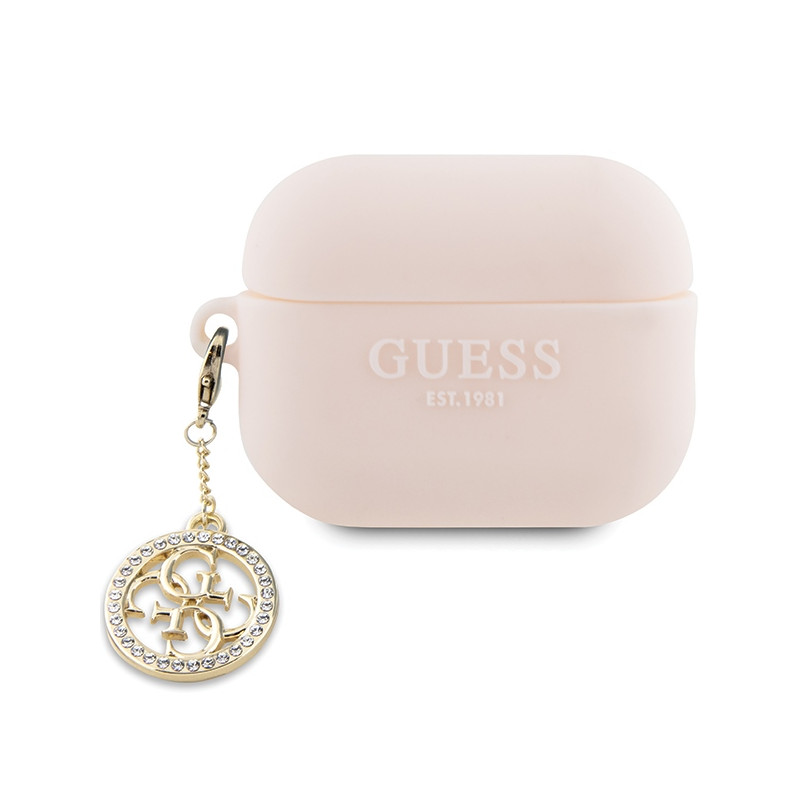 Guess 3D Rubber 4G Diamond Charm dėklas, skirtas AirPods Pro 2 – rožinis