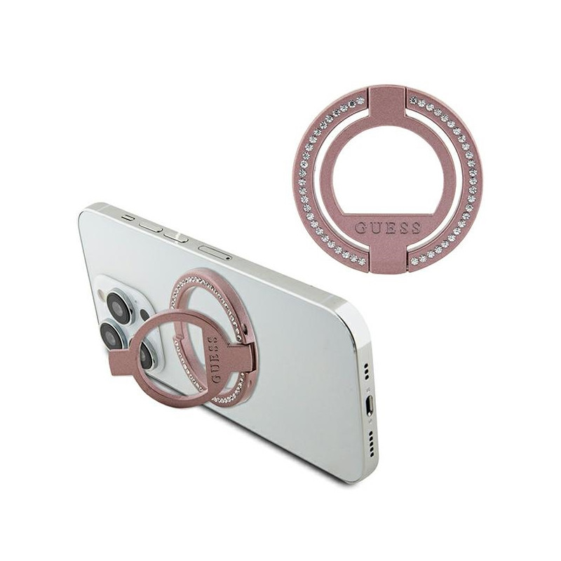 Guess MagSafe Ring Rhinestone laikiklis - rožinis