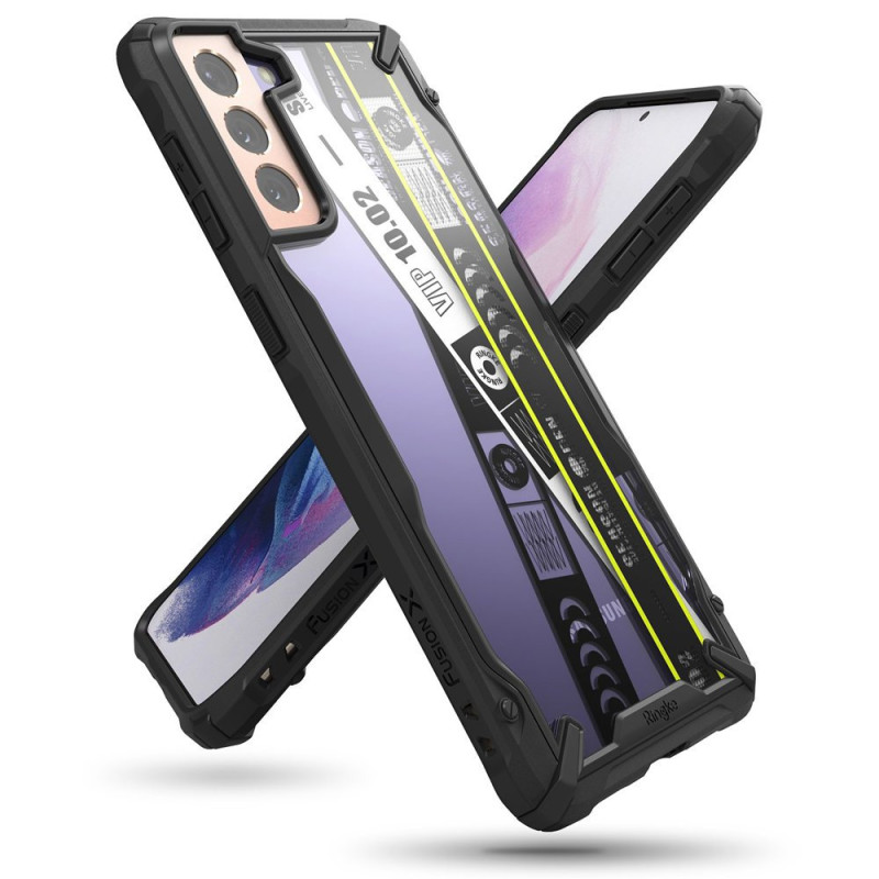 Ringke Fusion X Design šarvuotas dėklas su rėmeliu, skirtas Samsung Galaxy S21+ 5G (S21 Plus 5G) juodas (Ticket band) (X...