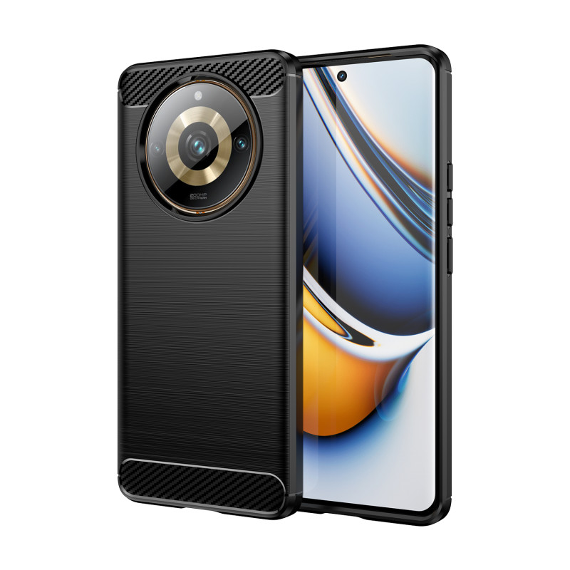 Lankstus anglies rašto dėklas, skirtas Realme 11 Pro / 11 Pro+ Carbon Case - juodas
