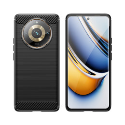 Lankstus anglies rašto dėklas, skirtas Realme 11 Pro / 11 Pro+ Carbon Case - juodas