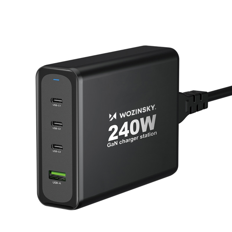 Wozinsky WGCSB 240W GaN sieninis įkroviklis USB-A / 3 x USB-C - juodas