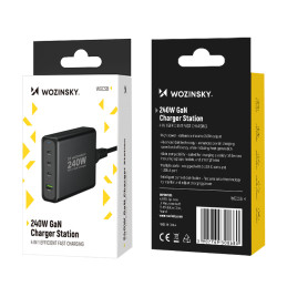 Wozinsky WGCSB 240W GaN sieninis įkroviklis USB-A / 3 x USB-C - juodas