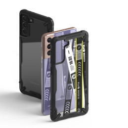 „Ringke Fusion X Design“ šarvuotas dėklas su rėmeliu, skirtas Samsung Galaxy S21+ 5G (S21 Plus 5G) juodas (kryžminis) (X...