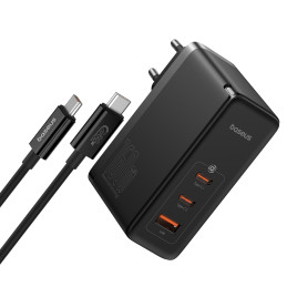 Baseus GaN5 Pro GaN tinklo įkroviklis 2x USB-C / USB-A 160W - juodas + USB-C - USB-C 240W laidas - juodas