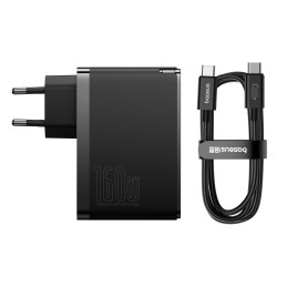 Baseus GaN5 Pro GaN tinklo įkroviklis 2x USB-C / USB-A 160W - juodas + USB-C - USB-C 240W laidas - juodas
