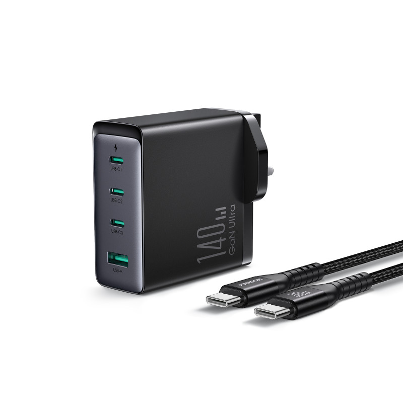 GaN įkroviklis JK Joyroom JR-TCG05UK 140W 3x USB-C USB-A + USB-C / USB-C laidas 240W 1,2m