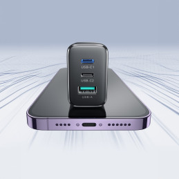 Joyroom JR-TCF10 greitas įkroviklis 2x USB-C USB-A 32W (JK kištukas) - juodas