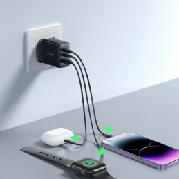 Joyroom JR-TCF10 greitas įkroviklis 2x USB-C USB-A 32W (JK kištukas) - juodas