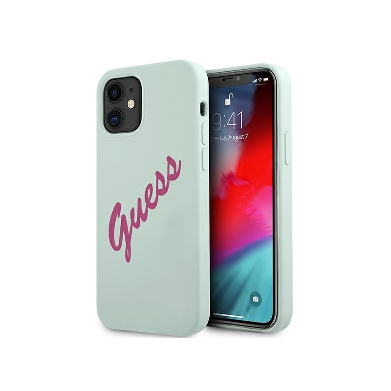 Guess Silicone Vintage dėklas iPhone 12 mini - mėlynos ir rožinės spalvos