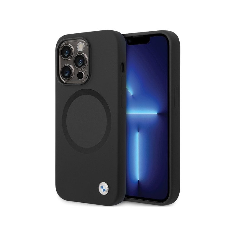 BMW Signature Liquid Silicone MagSafe dėklas iPhone 14 Pro Max - juodas