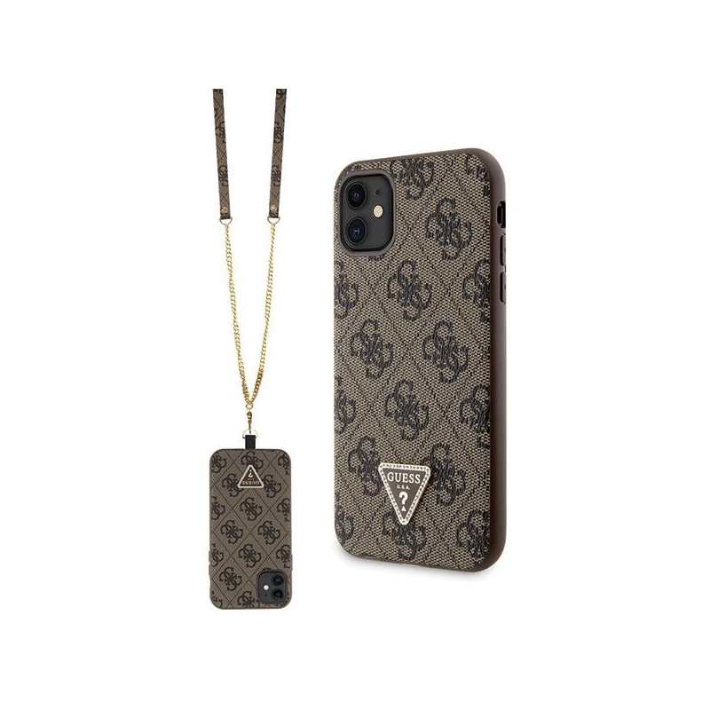 Guess Crossbody 4G metalinis logotipo dėklas, skirtas iPhone 11 / Xr - rudas