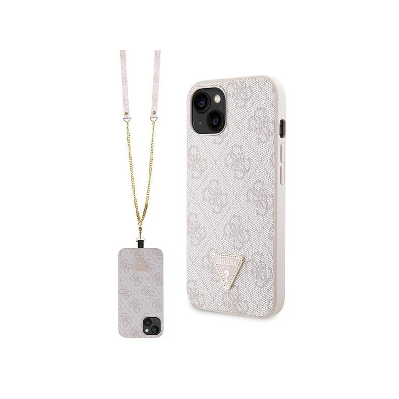 Guess Crossbody 4G metalinis logotipo dėklas iPhone 14 Pro Max - rožinis