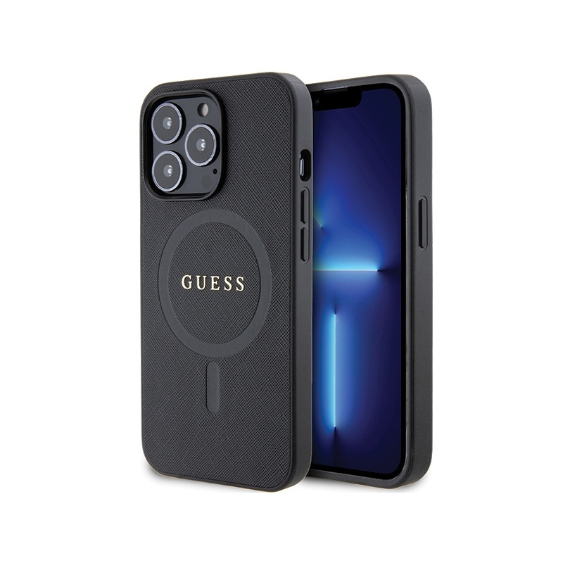 Guess Saffiano MagSafe dėklas iPhone 13 Pro / iPhone 13 - juodas
