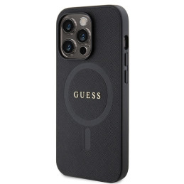 Guess Saffiano MagSafe dėklas iPhone 14 Pro - juodas
