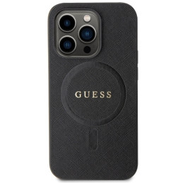 Guess Saffiano MagSafe dėklas iPhone 14 Pro - juodas
