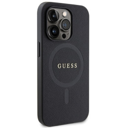 Guess Saffiano MagSafe dėklas iPhone 14 Pro - juodas