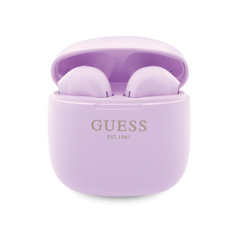 Guess Classic EST Logo TWS Bluetooth ausinės + prijungimo stotelė - violetinė