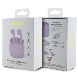 Guess Classic EST Logo TWS Bluetooth ausinės + prijungimo stotelė - violetinė