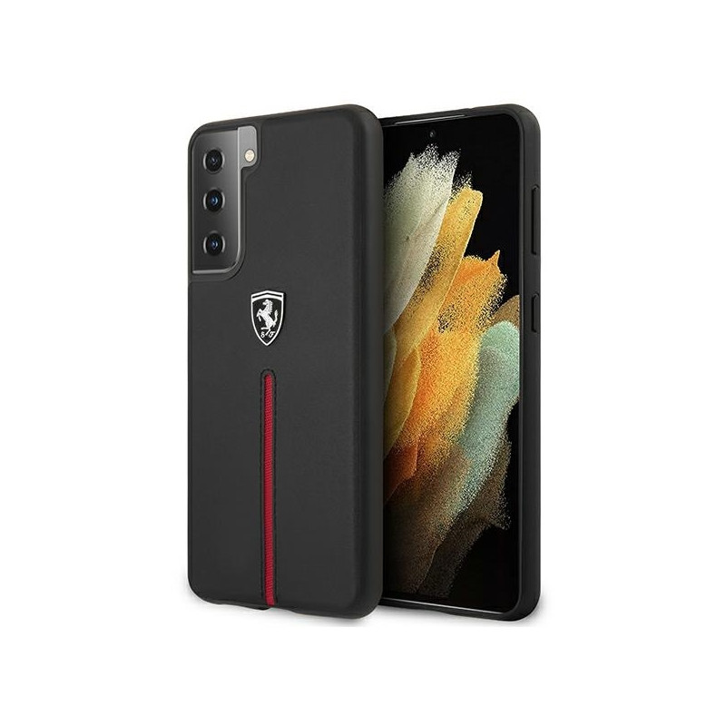 Ferrari Off Track Leather Nylon Stripe dėklas, skirtas Samsung Galaxy S21+ - juodas