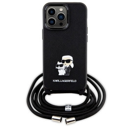 Karl Lagerfeld Crossbody Saffiano Metal Pin Karl&Choupette dėklas, skirtas iPhone 13 Pro / iPhone 13 - juodas