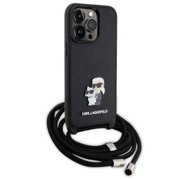 Karl Lagerfeld Crossbody Saffiano Metal Pin Karl&Choupette dėklas, skirtas iPhone 13 Pro / iPhone 13 - juodas