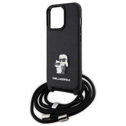 Karl Lagerfeld Crossbody Saffiano Metal Pin Karl&Choupette dėklas, skirtas iPhone 13 Pro / iPhone 13 - juodas