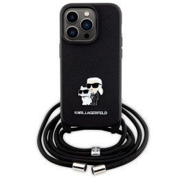 Karl Lagerfeld Crossbody Saffiano Metal Pin Karl&Choupette dėklas iPhone 14 Pro - juodas