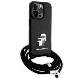 Karl Lagerfeld Crossbody Saffiano Metal Pin Karl&Choupette dėklas iPhone 14 Pro - juodas