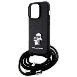 Karl Lagerfeld Crossbody Saffiano Metal Pin Karl&Choupette dėklas iPhone 14 Pro - juodas