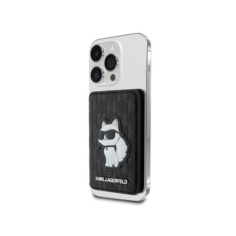 Karl Lagerfeld Saffiano Monogram Choupette MagSafe magnetinė piniginė - juoda