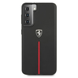 Ferrari Off Track Leather Nylon Stripe dėklas, skirtas Samsung Galaxy S21+ - juodas