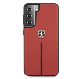 Ferrari Off Track Leather Nylon Stripe dėklas, skirtas Samsung Galaxy S21+ - raudonas