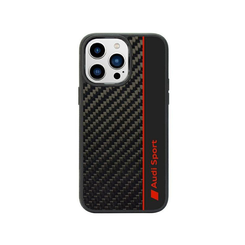 Audi Carbon Fibre Stripe dėklas iPhone 14 Pro - juodas