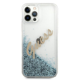 Guess Glitter Vintage Script dėklas, skirtas iPhone 12 Pro Max – mėlynas