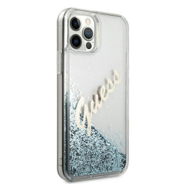 Guess Glitter Vintage Script dėklas, skirtas iPhone 12 Pro Max – mėlynas