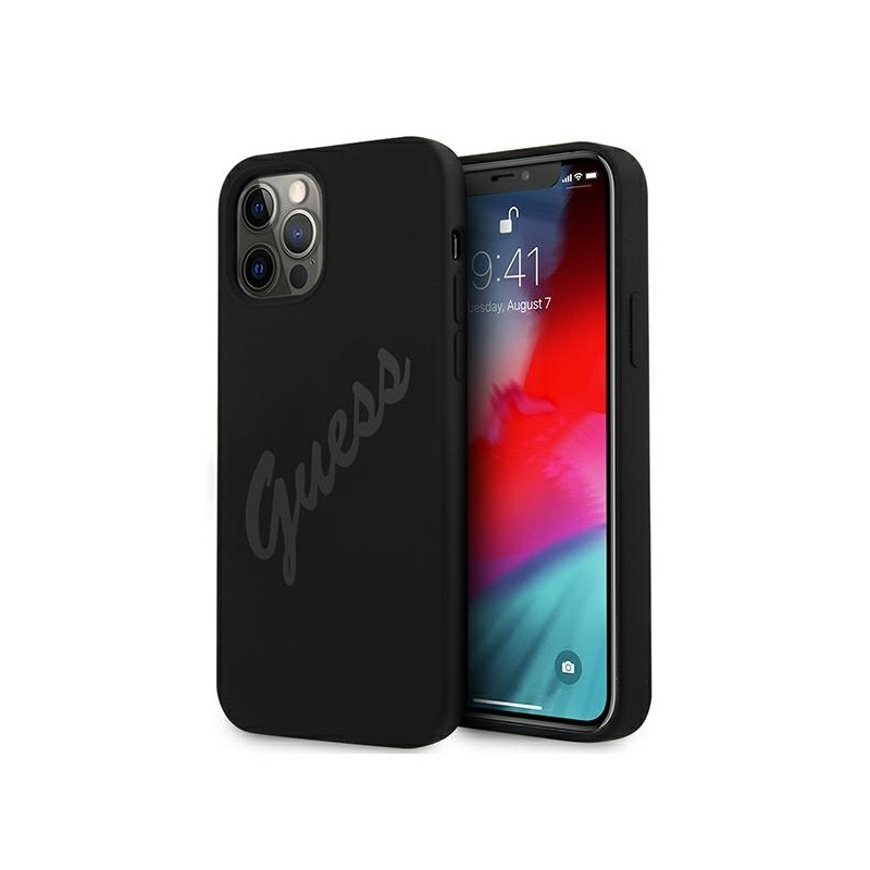 Guess Script Vintage dėklas, skirtas iPhone 12 Pro Max - juodas