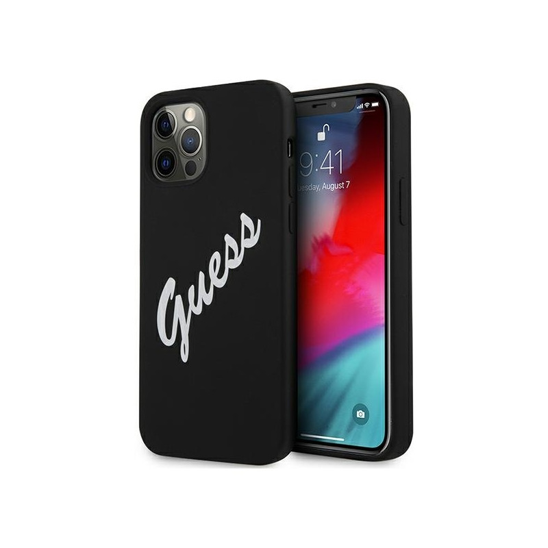 Guess Silicone Vintage dėklas, skirtas iPhone 12 Pro Max - juodai baltas