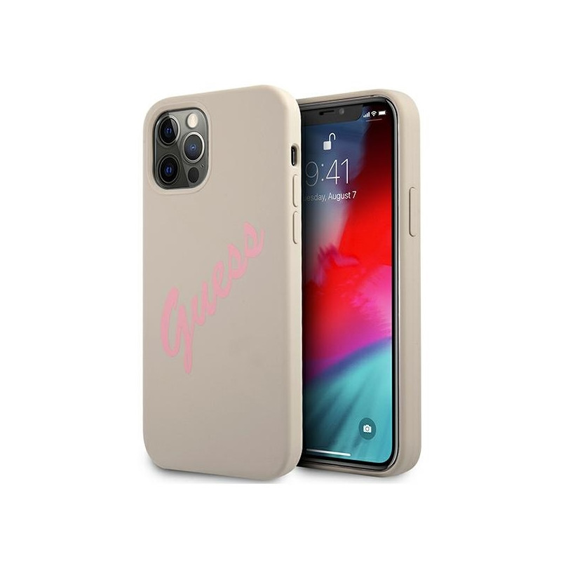 Guess Silicone Vintage dėklas, skirtas iPhone 12 / iPhone 12 Pro - pilka ir rožinė